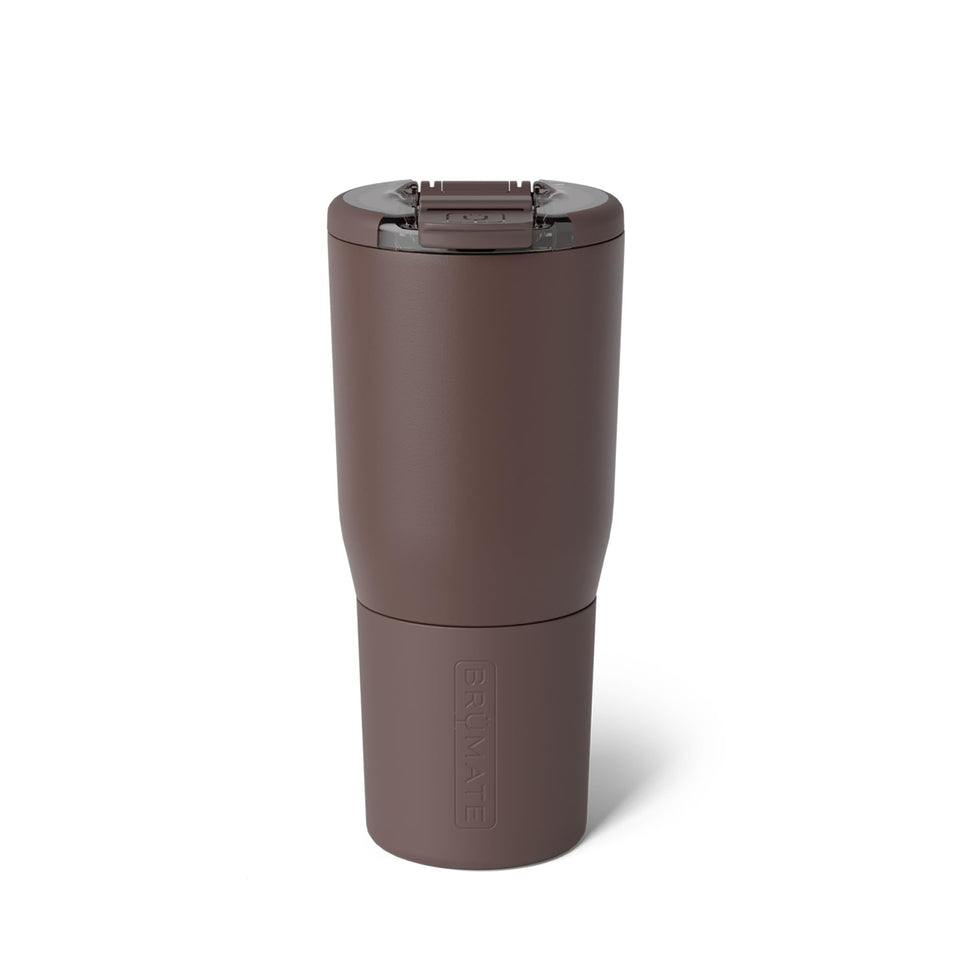 BrüMate Nav 25oz leakproof lid demonstrates secure seal for on-the-go beverages.