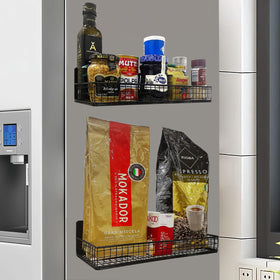 Two-pack Bruda magnetic racks on washing machine surface saves counter space.