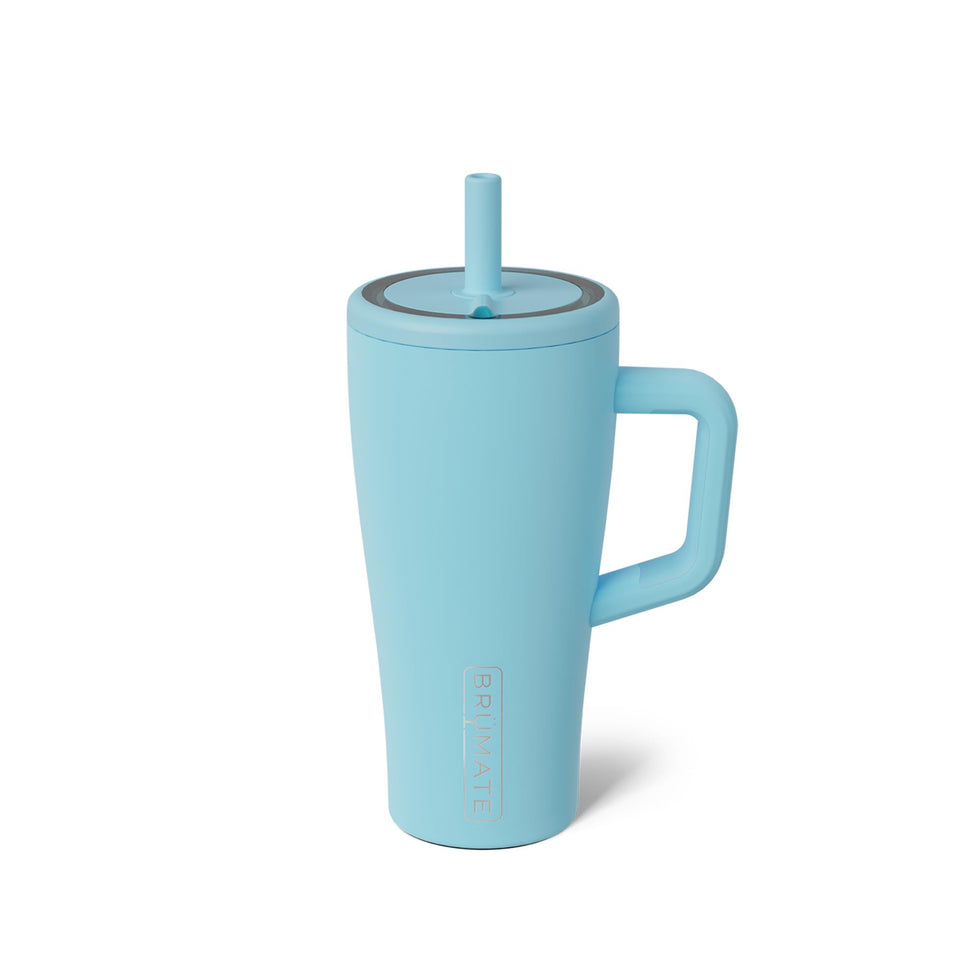 BrüMate Era 20 oz tumbler with handle and straw for spill-safe travel.