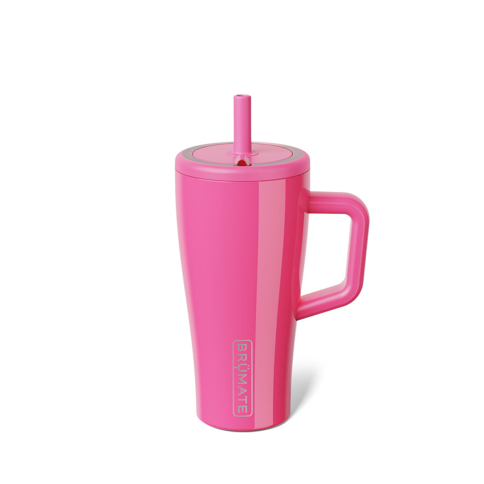 BrüMate Era 20 oz neon pink with handle and straw for on-the-go hydration