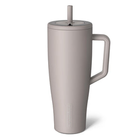 BrüMate Era 40 oz mocha tumbler with a handle for on-the-go hydration and spill-free transport.