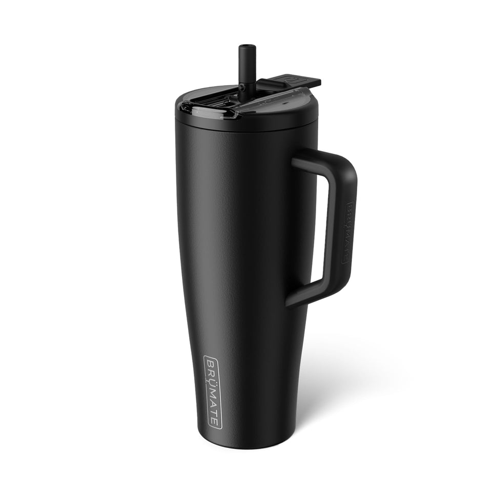 BrüMate Era Flip 40oz with leakproof straw lid for spill-free travel.