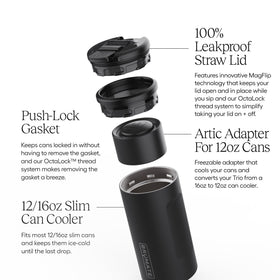BrüMate Hopsulator Trio freezable 12oz adapter enables cool canned beverages on the go.