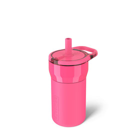 BrüMate Leap 12oz Neon Pink tumbler, eye-catching for kids, keeps drinks cold during class.