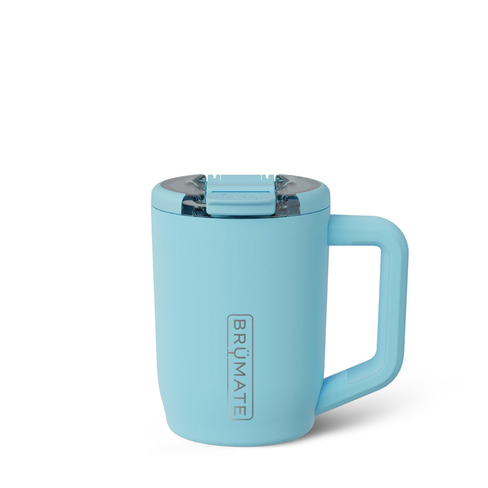 BrüMate Müv 15oz mug with handle and lid, leak-proof travel-ready.