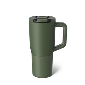BrüMate Müv 25oz OD Green with lid open for quick hot coffee on the go.