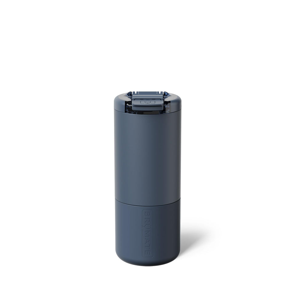 BrüMate Strova 18oz leakproof lid closeup with magnetic locking for spill-free sipping.