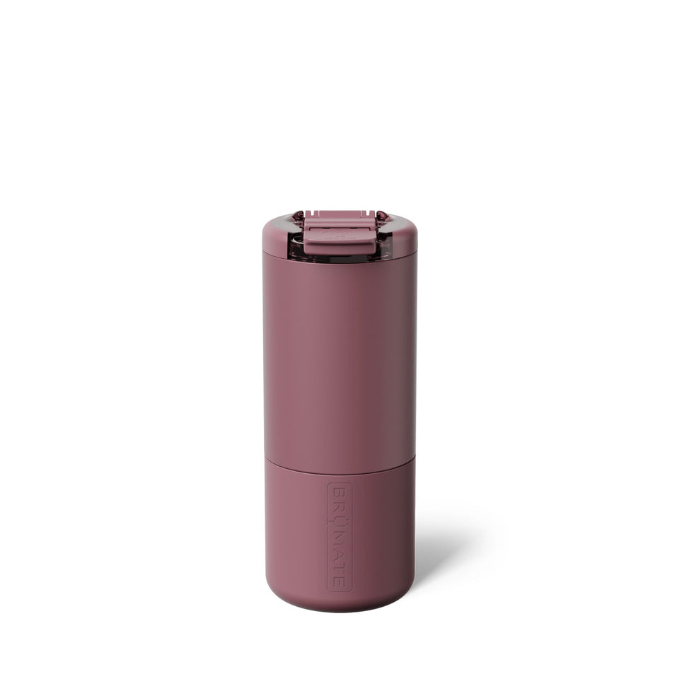 BrüMate Strova 18oz leakproof mug with locking lid in Rose Taupe for travel.