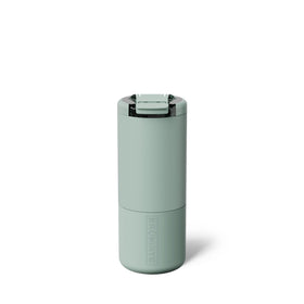 BrüMate Strova 18oz locking lid demonstrates leakproof travel coffee use