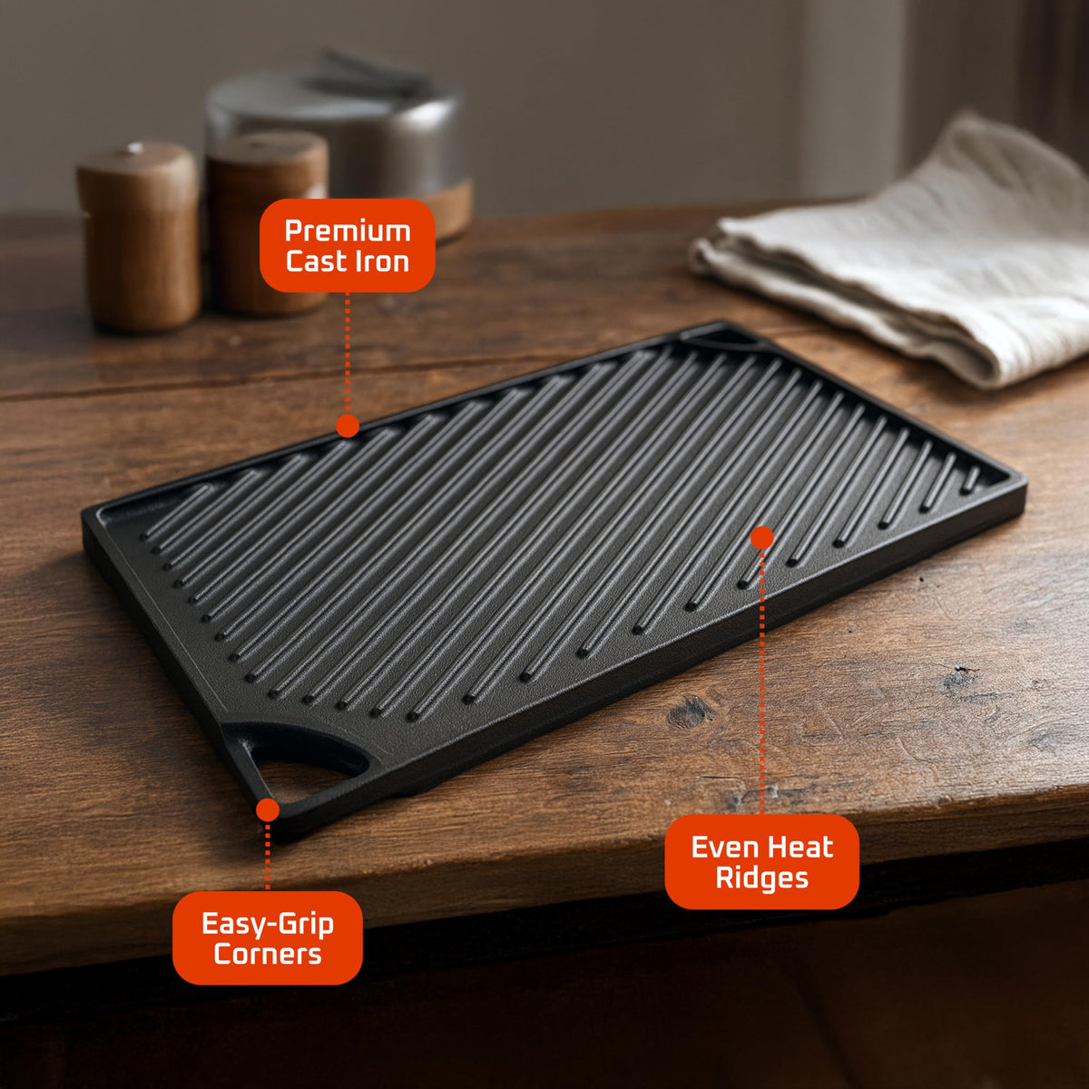 Bruntmor grill plate on stovetop demonstrates even heat distribution.