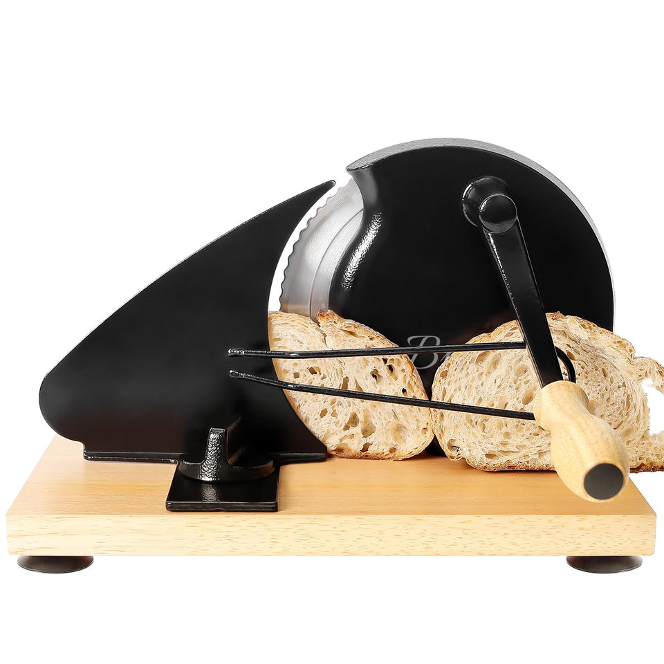 Brvclon bread slicer front view shows stable, durable design for even slices.