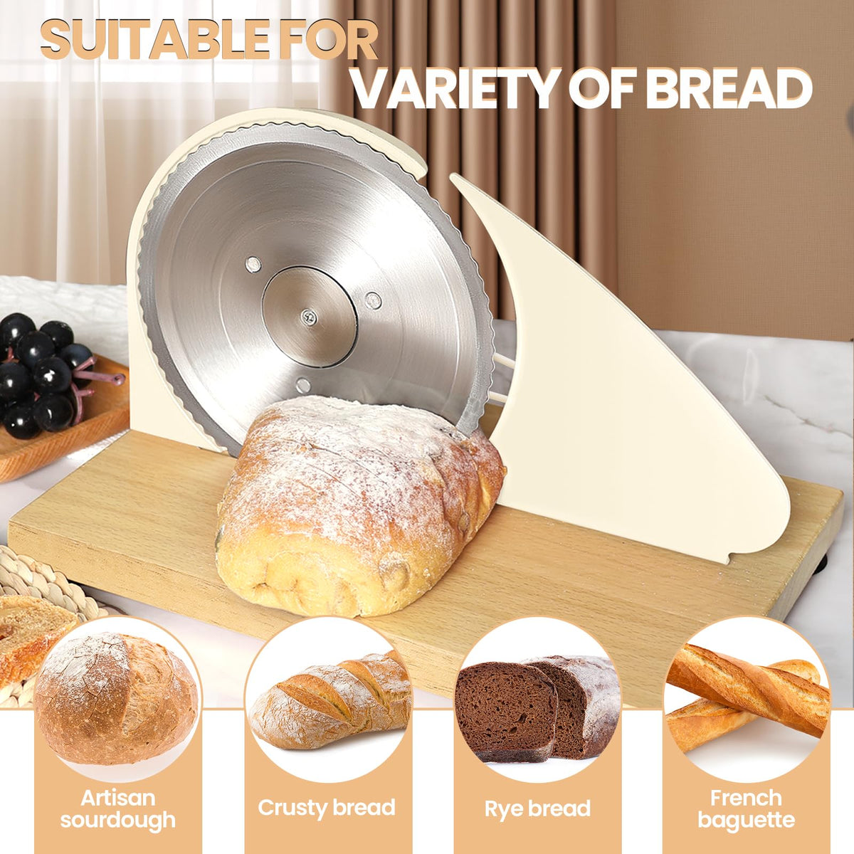 Brvclon bread slicer scale line demonstrates precise thickness control.