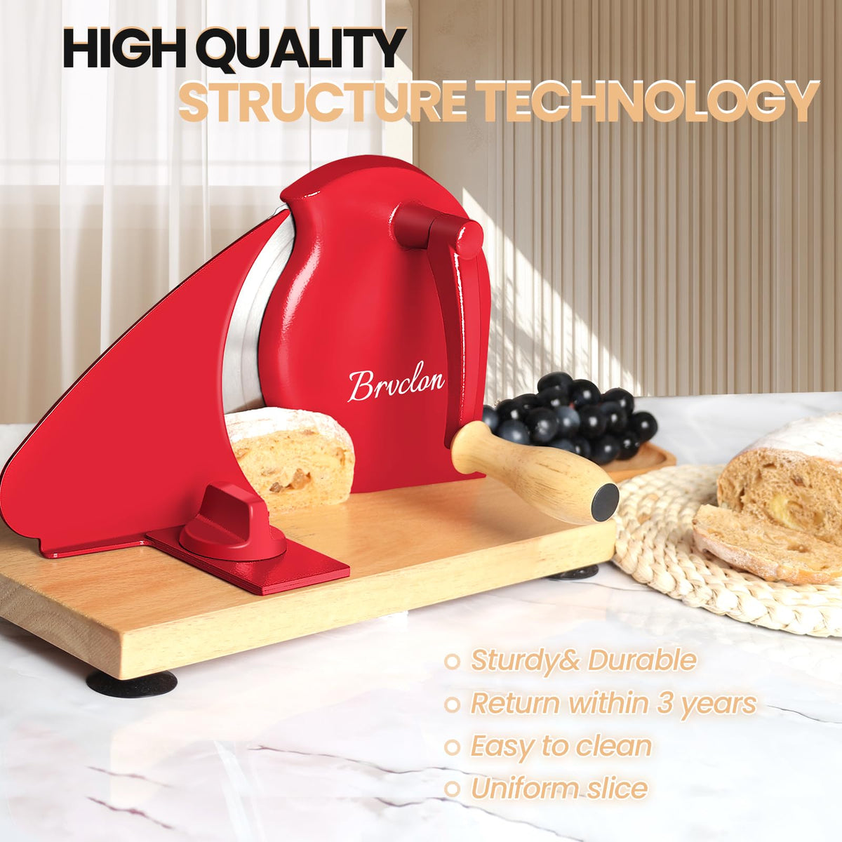 Brvclon slicer handles sourdough and bagels with precise cuts.