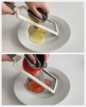 Brvnpily Handheld Mandoline Food Holder safety feature keeps fingers away from blades.