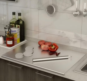 bscsqld stainless steel cutting board top view with lip offers stable, mess-free prep.
