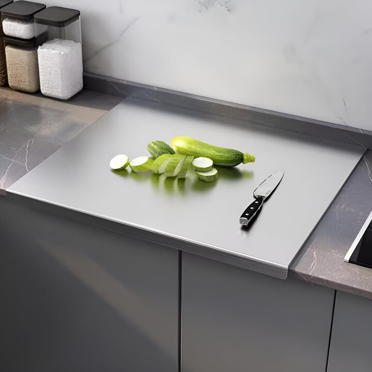 bscsqld stainless steel cutting board surface texture emphasizes grip for safe chopping