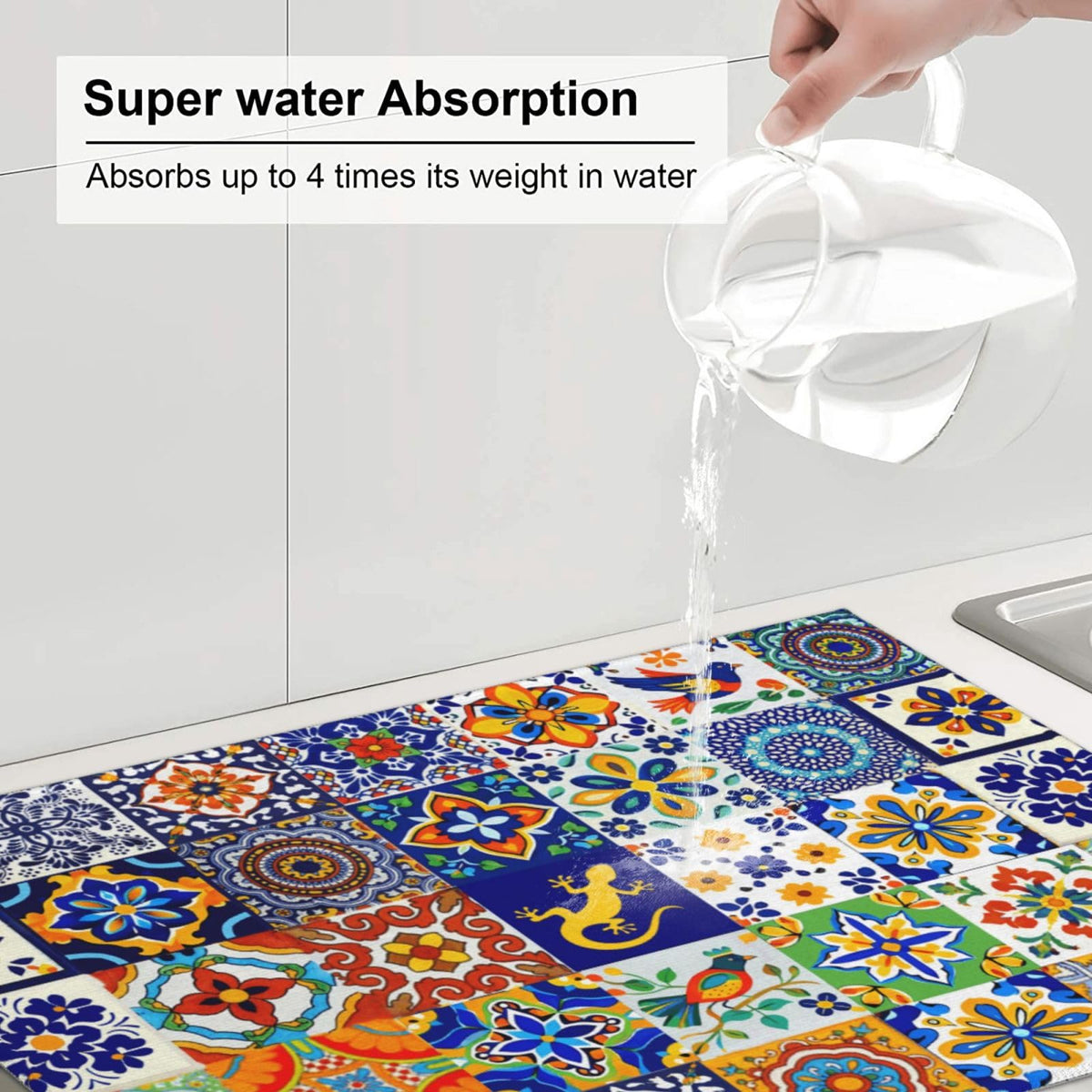 Bshuey Mexican Tilt drying mat under pet drinking bowl keeps floors dry