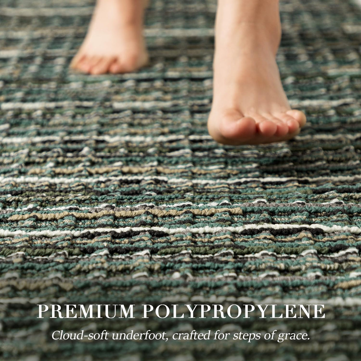 BSICPRO kitchen rug non-slip backing green highlights safety on tile and wood floors.