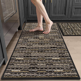 BSICPRO kitchen rug runner 20x47 showing vintage style and non-slip backing for safety.