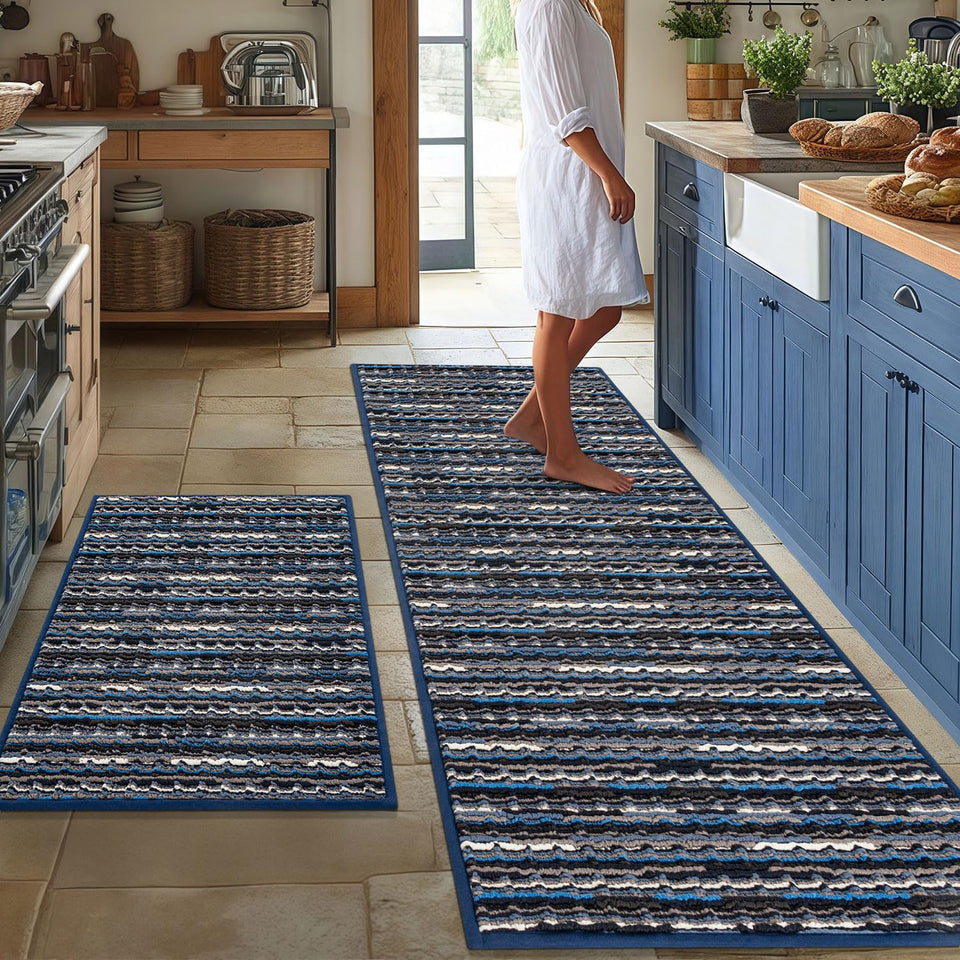 BSICPRO kitchen rug set 22x59 Navy with non-slip backing for safer standing