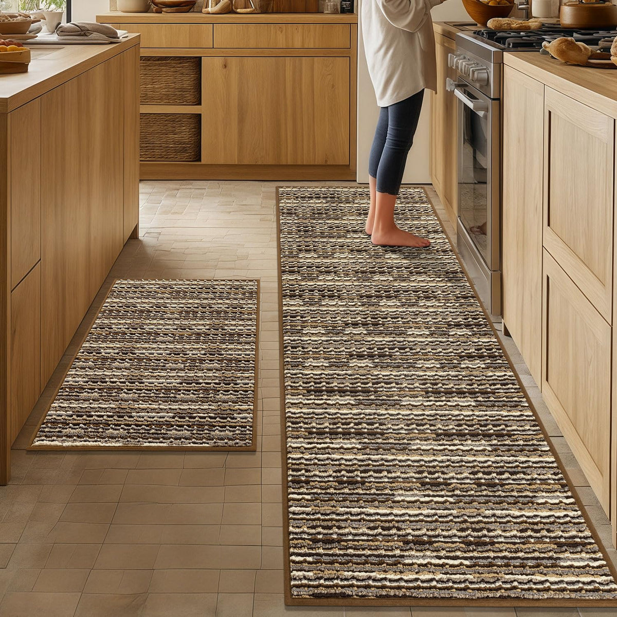 BSICPRO kitchen rug runner 24x70 in brown with cushioned support for busy kitchen tasks