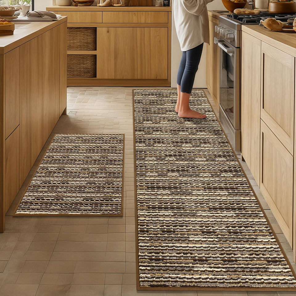 BSICPRO kitchen rug runner 24x70 in brown with cushioned support for busy kitchen tasks