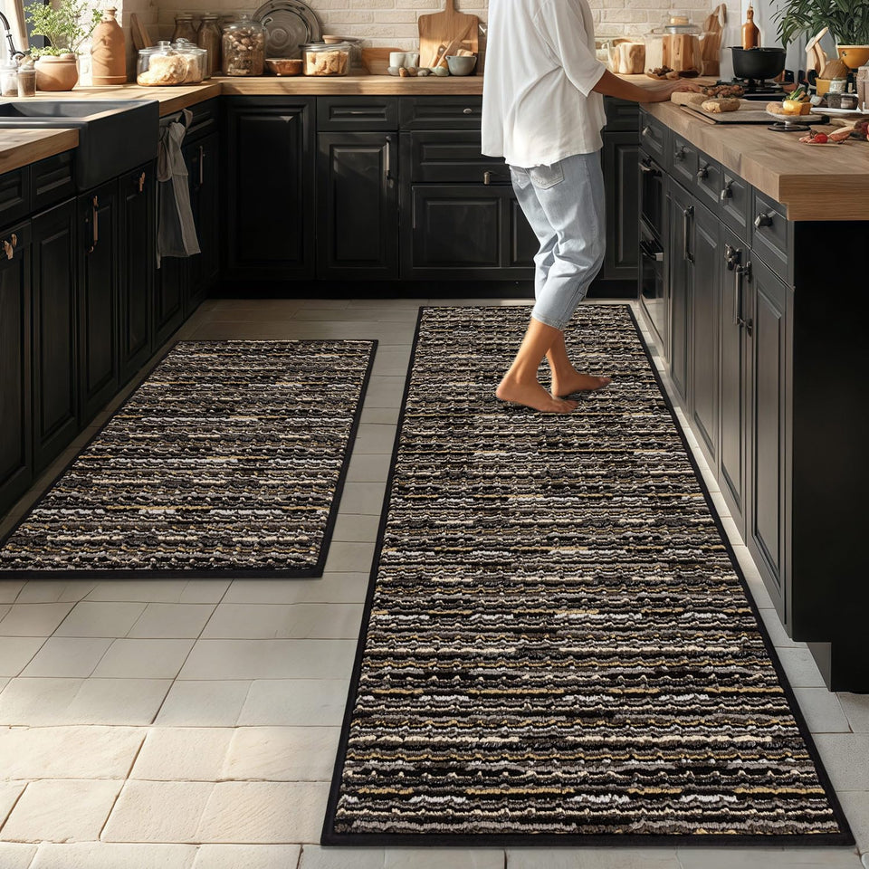 BSICPRO kitchen rug set runner offers cushioned comfort for standing at the sink.