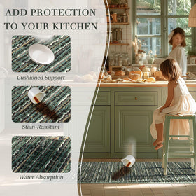 BSICPRO thick cushioned green rug provides comfort during long cooking or cleaning.