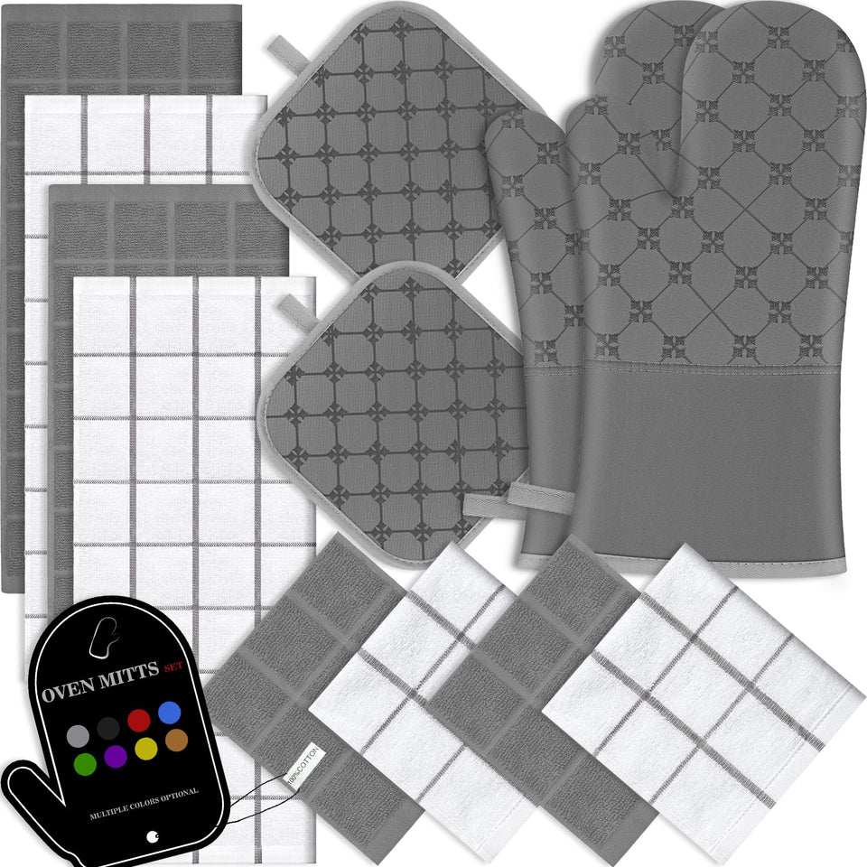 BSKSSK oven mitts with heat resistant grip for safe handling of hot cookware.