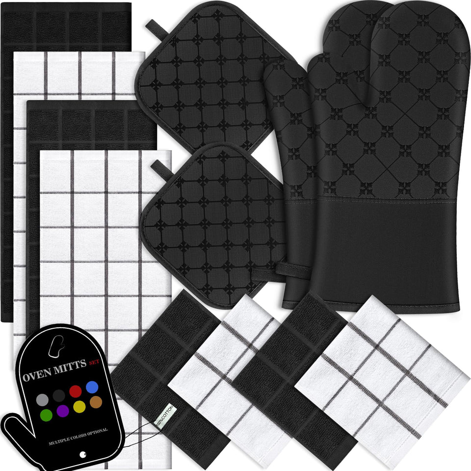BSKSSK oven mitts with heat-resistant grip for safe pan handling