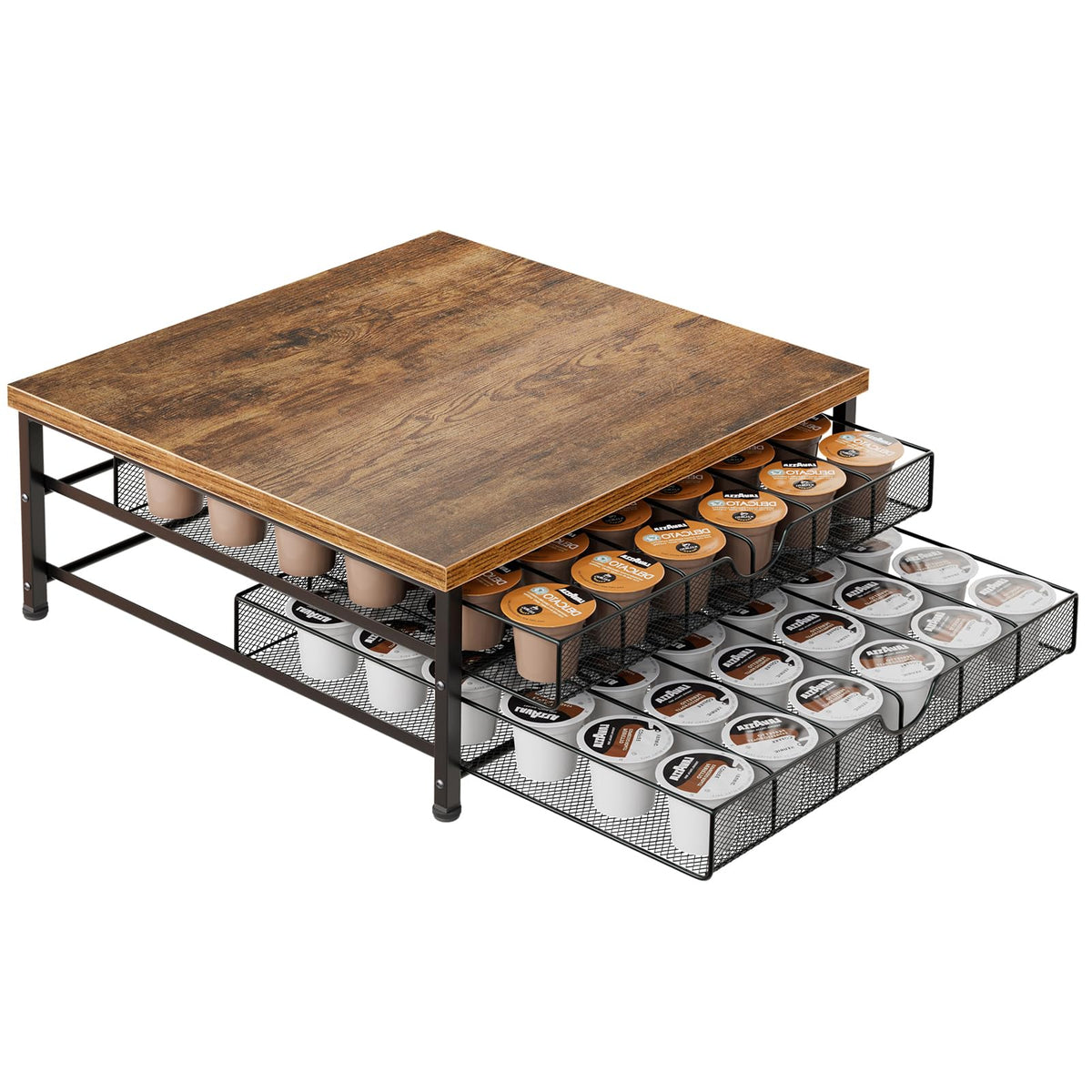 BSTSLL coffee pod holder with 72-capacity, sturdy wood top, ideal for busy mornings