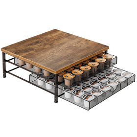 BSTSLL coffee pod holder with 72-capacity, sturdy wood top, ideal for busy mornings