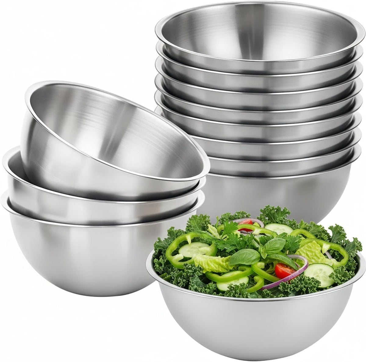 BSTUR 12-piece stainless steel bowls set with nesting design for space saving.