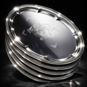 BSTUR six-pack large silver oval trays with floral engraving for elegant party presentation
