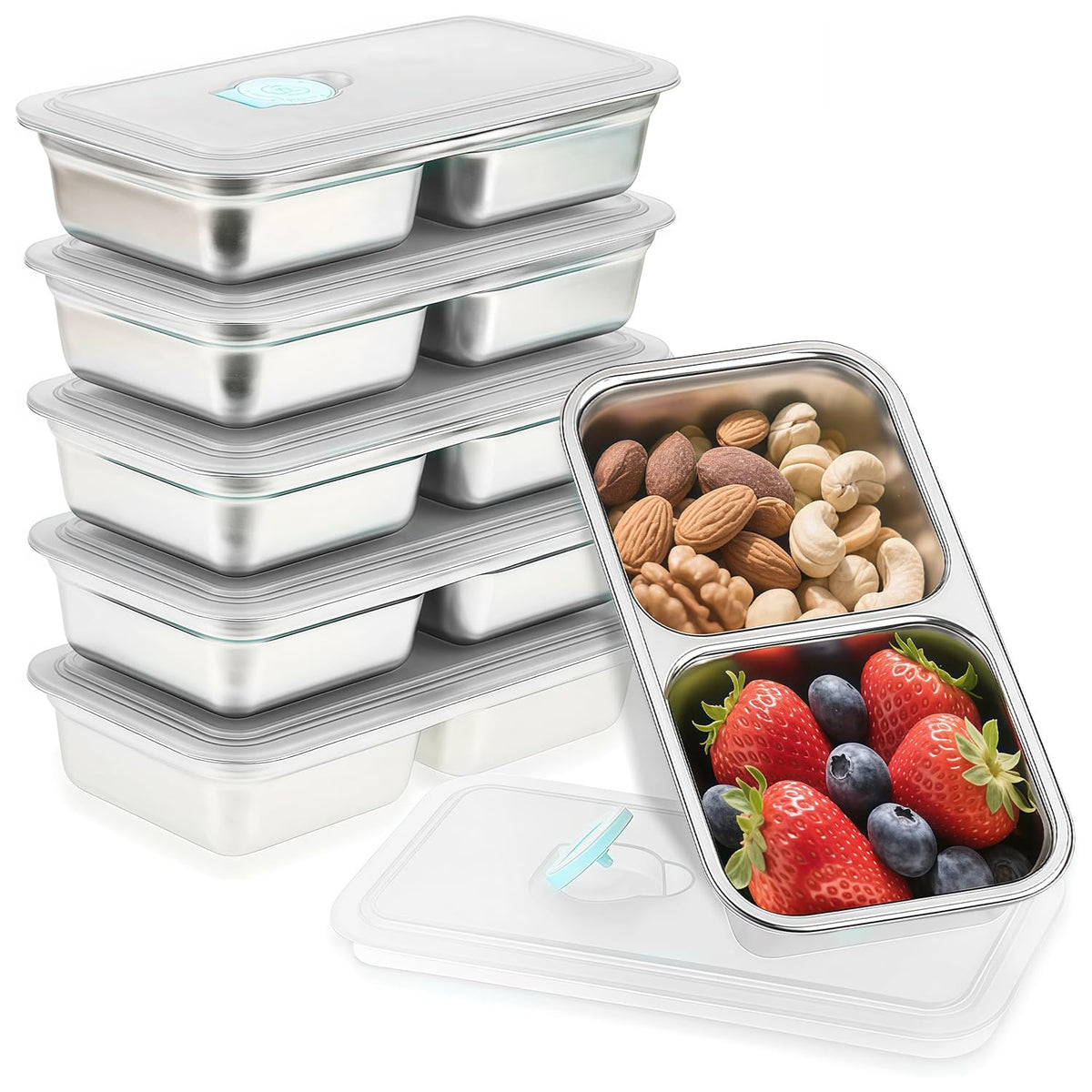 BSTUR 6-pack snack containers with two compartments for organized meals.