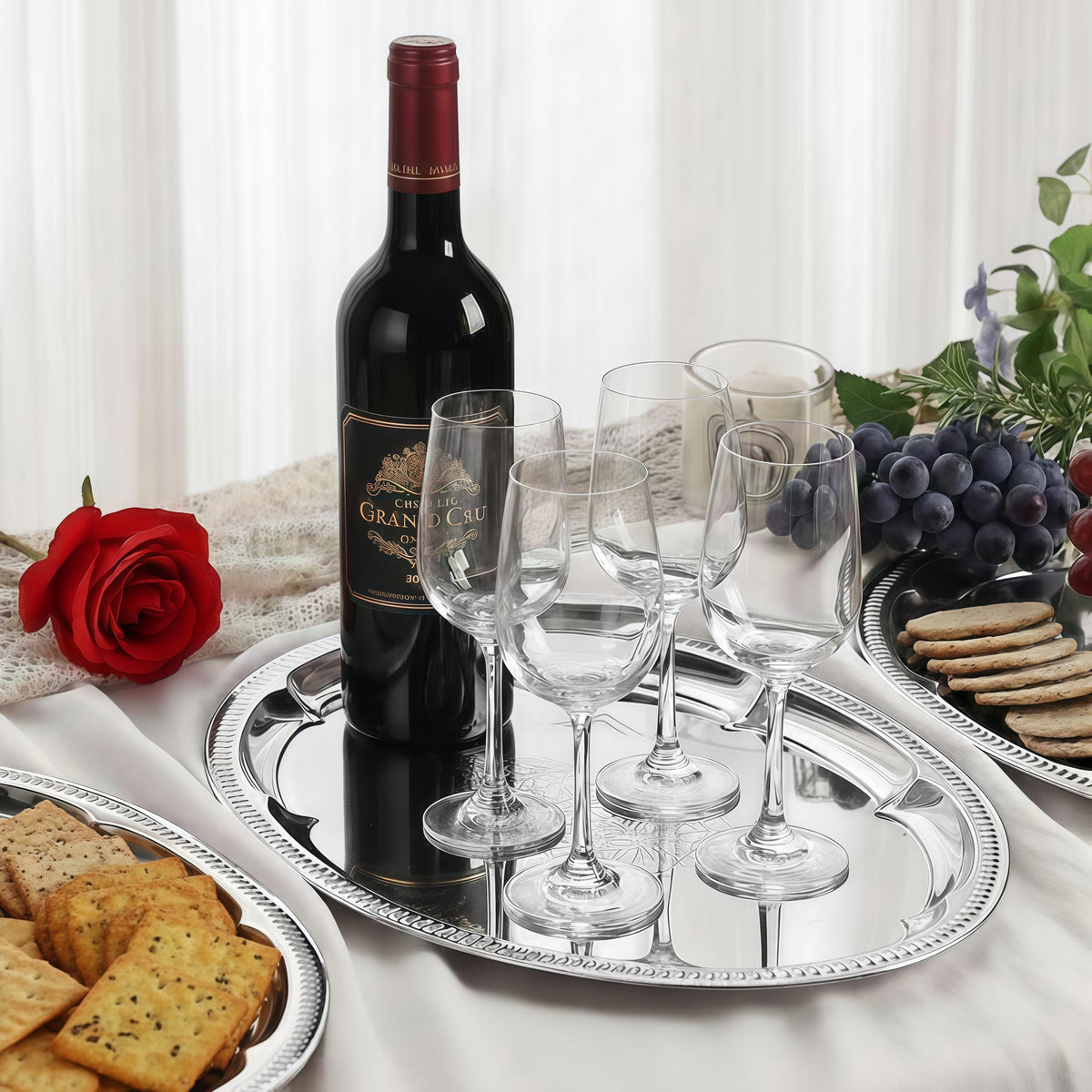 BSTUR mirror-finish oval tray highlighting appetizers with floral edges