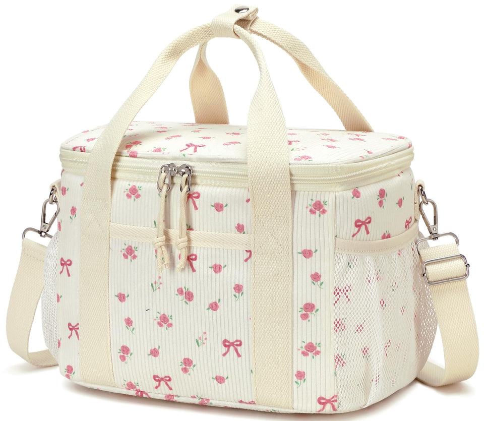 BTOOP insulated lunch bag pink bow floral keeps meals fresh for daily use