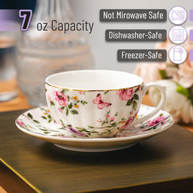 BTaT close-up of detailed floral pattern for a stylish tea table
