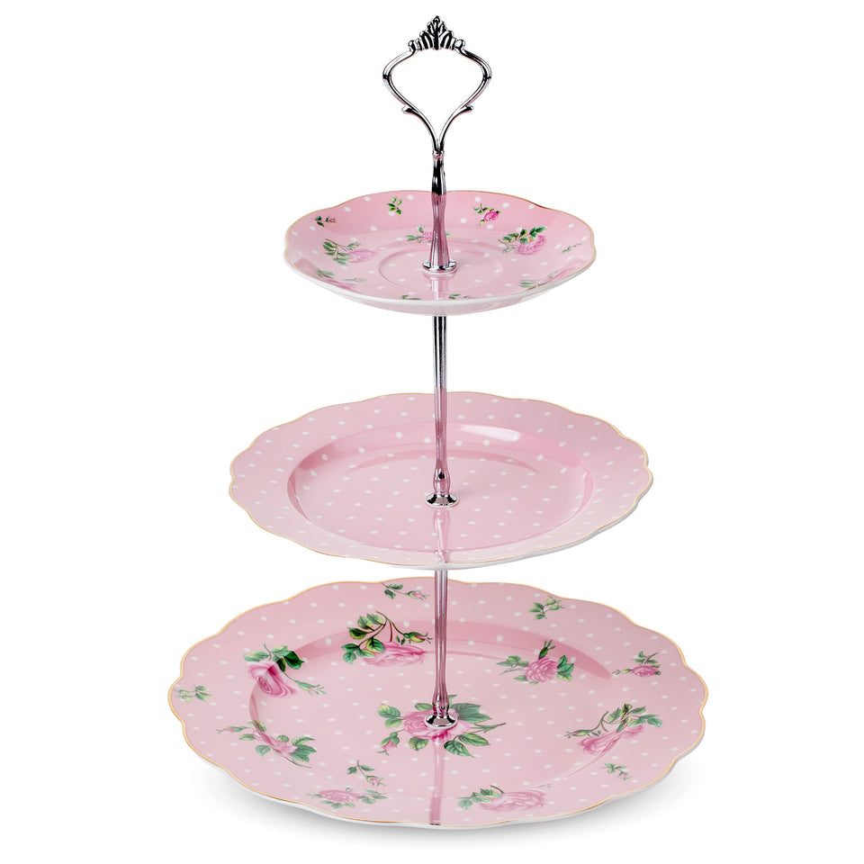 BTaT Floral 3-Tier Cake Stand porcelain display for desserts with durable construction