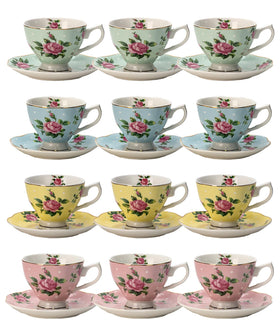 BTaT floral tea cups with gold trim, 12-piece set for elegant tea parties