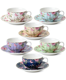BTaT floral teacups and saucers set with 7 oz capacity for refined tea moments