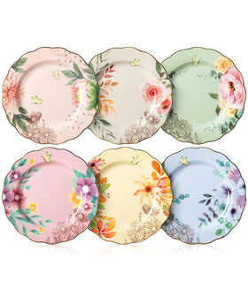 BTaT porcelain floral plates 8 inch set of 6 for elegant dining and display