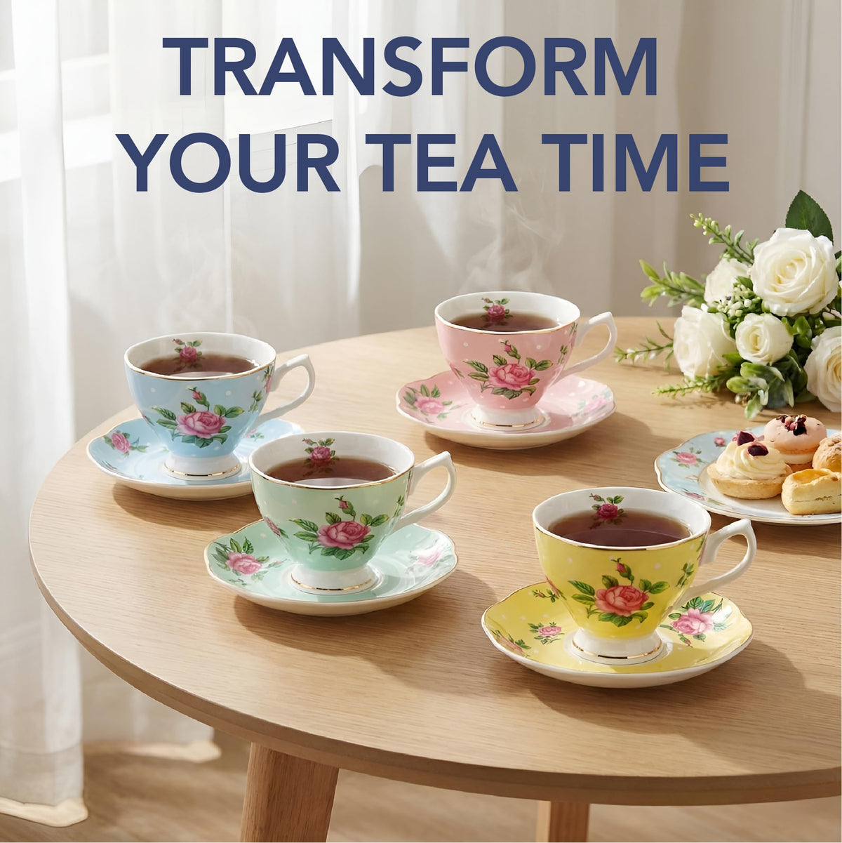 BTaT porcelain teacups with glossy finish, lightweight and durable.