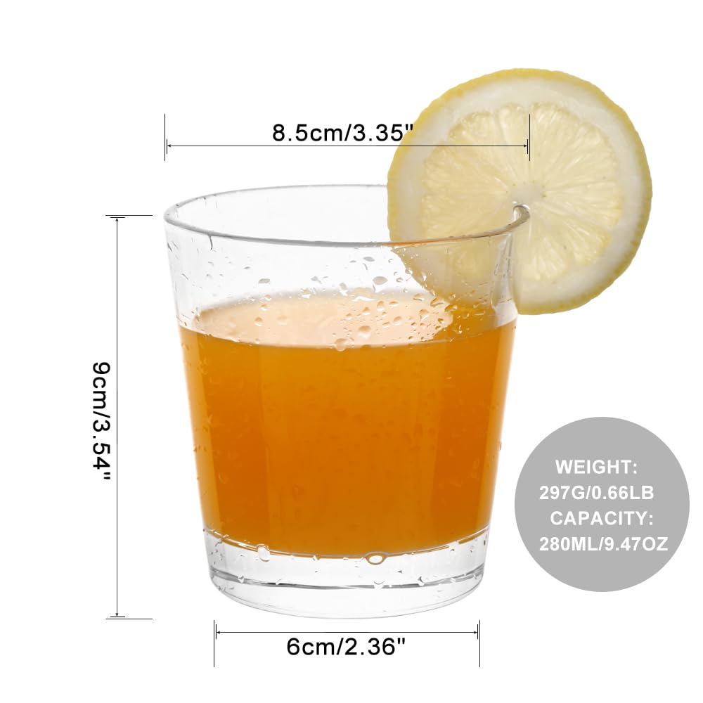 BTGLLAS 9oz lowball glasses side view ideal for mojitos and mixed drinks