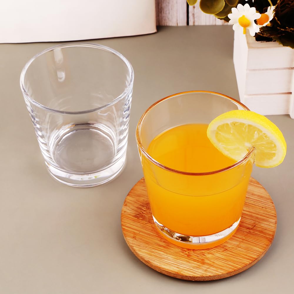 BTGLLAS 9oz lowball glasses stacked with ice and citrus garnish