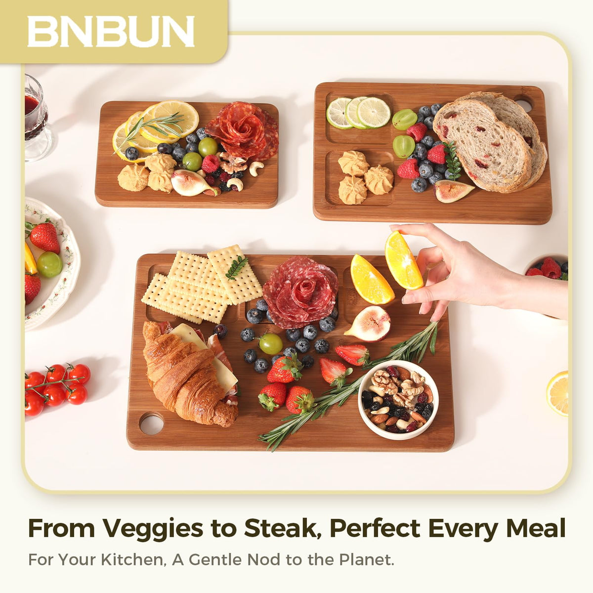 BTHW bamboo cutting board hanging hole for space-saving storage