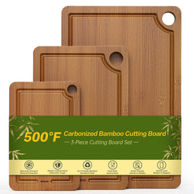 BTHW large bamboo cutting board with juice grooves ideal for meat prep.