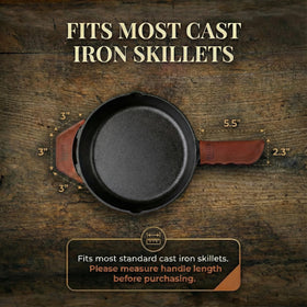BTLux handle cover on cast iron pan demonstrates snug fit.