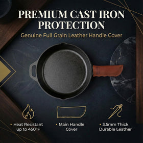 BTLUX heat-resistant leather handle cover reduces heat exposure during cooking.