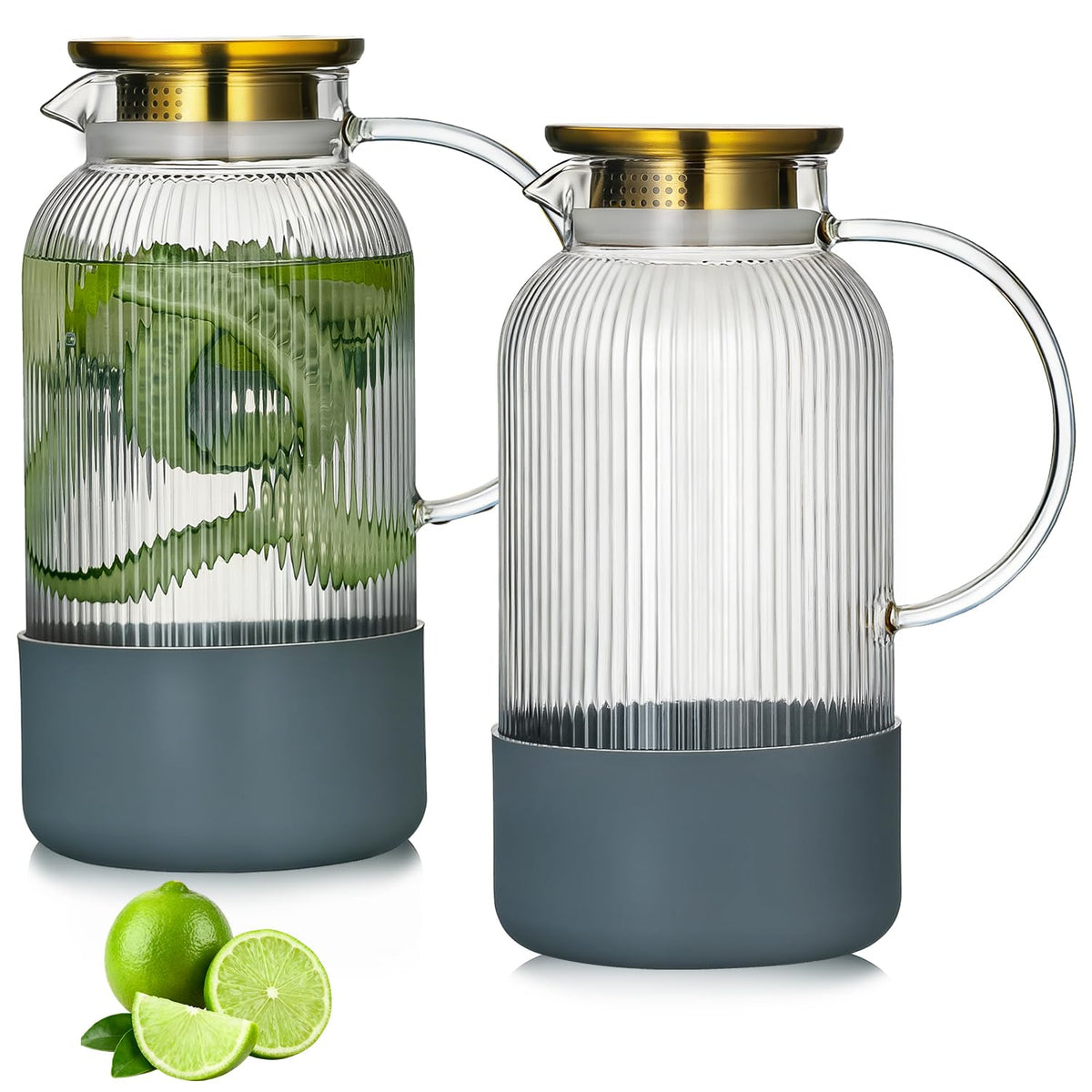 Buaic 2-pack glass pitcher with lid shown on table for beverages